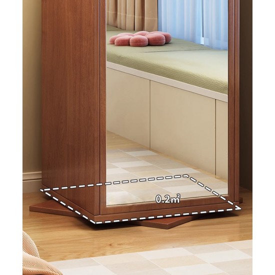 Dressing mirror, solid wood full body mirror, rotatable home floor mirror, mirror with hanging storage cabinet for bedroom