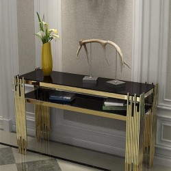 Post-modern luxury entrance porch table, stainless steel porch table, decoration strip case marble porch table