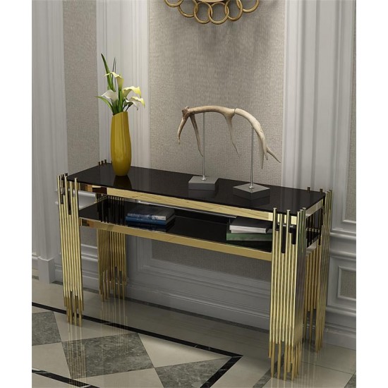 Post-modern luxury entrance porch table, stainless steel porch table, decoration strip case marble porch table