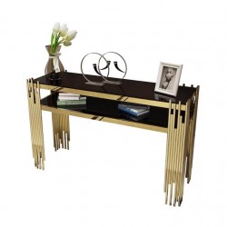Post-modern luxury entrance porch table, stainless steel porch table, decoration strip case marble porch table