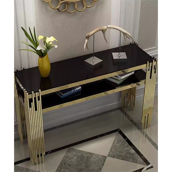 Post-modern luxury entrance porch table, stainless steel porch table, decoration strip case marble porch table