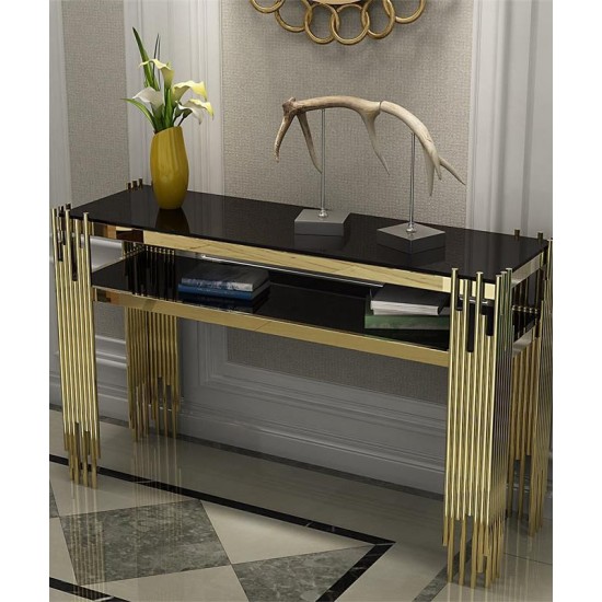 Post-modern luxury entrance porch table, stainless steel porch table, decoration strip case marble porch table