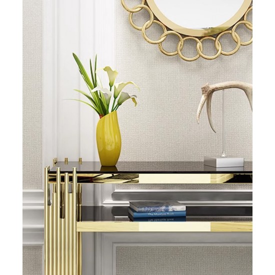 Post-modern luxury entrance porch table, stainless steel porch table, decoration strip case marble porch table