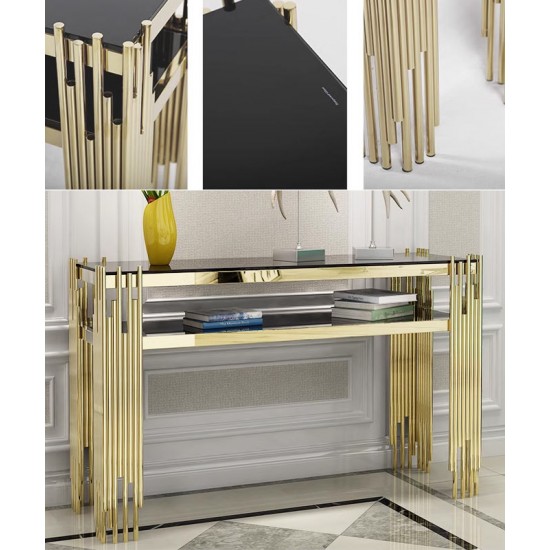 Post-modern luxury entrance porch table, stainless steel porch table, decoration strip case marble porch table