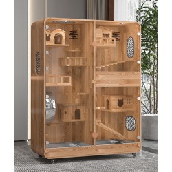 Large deluxe solid wood animal cage Tempered glass panorama pet room luxury pet cabinet