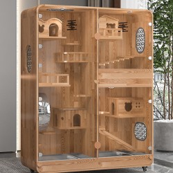 Large deluxe solid wood animal cage Tempered glass panorama pet room luxury pet cabinet
