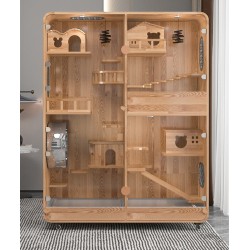 Large deluxe solid wood animal cage Tempered glass panorama pet room luxury pet cabinet