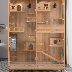 Large deluxe solid wood animal cage Tempered glass panorama pet room luxury pet cabinet