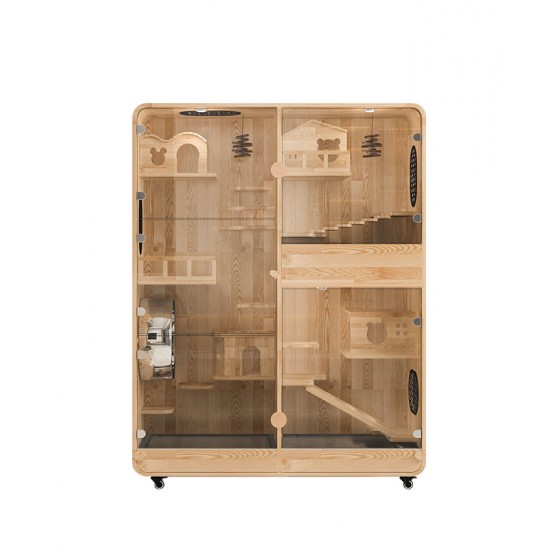 Large deluxe solid wood animal cage Tempered glass panorama pet room luxury pet cabinet