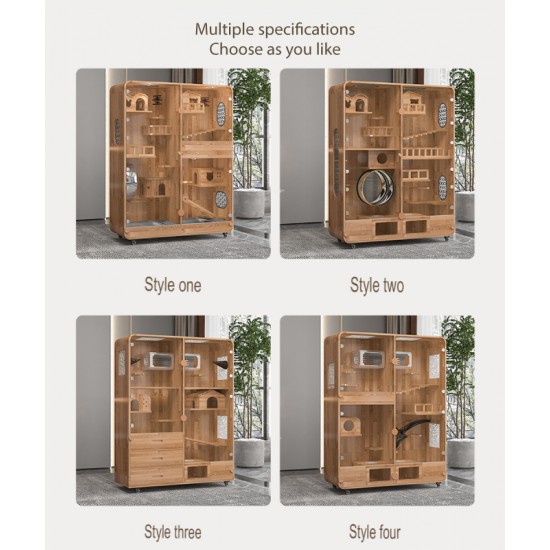 Large deluxe solid wood animal cage Tempered glass panorama pet room luxury pet cabinet