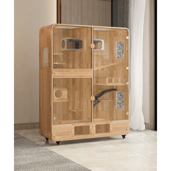 Large deluxe solid wood animal cage Tempered glass panorama pet room luxury pet cabinet