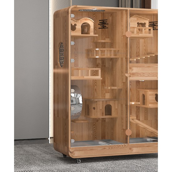 Large deluxe solid wood animal cage Tempered glass panorama pet room luxury pet cabinet