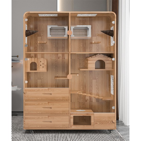 Large deluxe solid wood animal cage Tempered glass panorama pet room luxury pet cabinet
