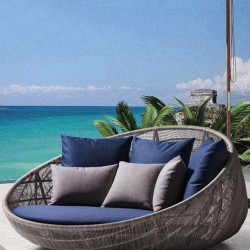Outdoor rattan sofa, round sofa for outdoor terrace, sofa furniture for backyard pool area