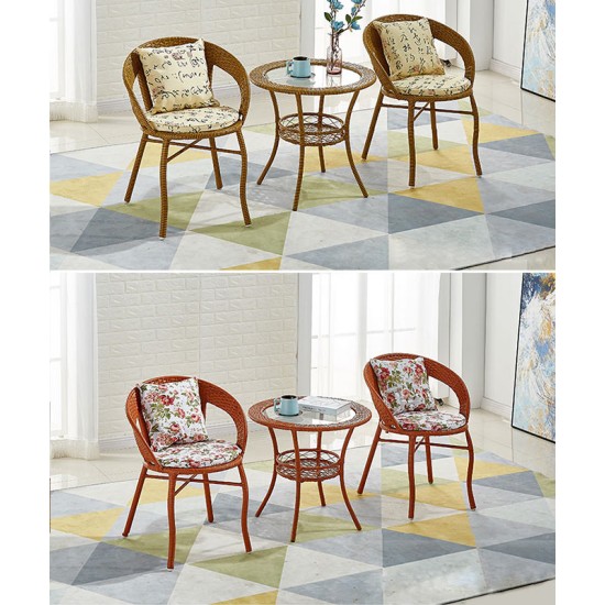 Balcony table and chair set, rattan chair three-piece set, leisure round table and chairs, small tea table combination