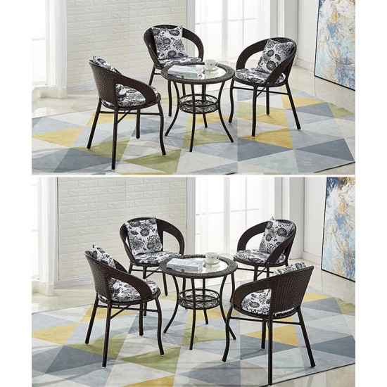 Balcony table and chair set, rattan chair three-piece set, leisure round table and chairs, small tea table combination