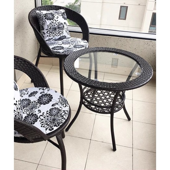 Balcony table and chair set, rattan chair three-piece set, leisure round table and chairs, small tea table combination