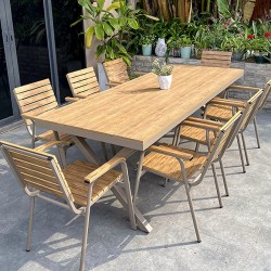 Plastic wooden patio table and chairs, waterproof outdoor balcony leisure plastic wooden table and chairs, garden terrace outdoor table and chairs