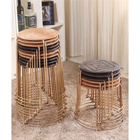 Comfortable folding rattan small round stool, dining table stool modern rattan economic seat