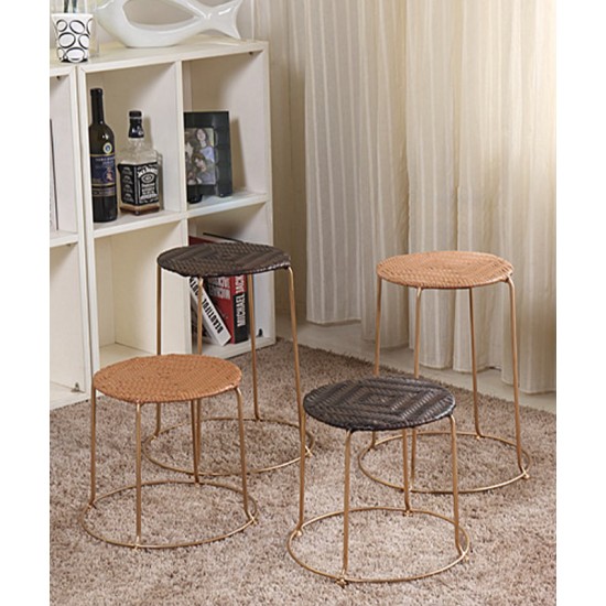 Comfortable folding rattan small round stool, dining table stool modern rattan economic seat