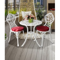 A sleek aluminum small table and chair combination that is the perfect addition to your patio or garden