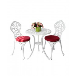 A sleek aluminum small table and chair combination that is the perfect addition to your patio or garden