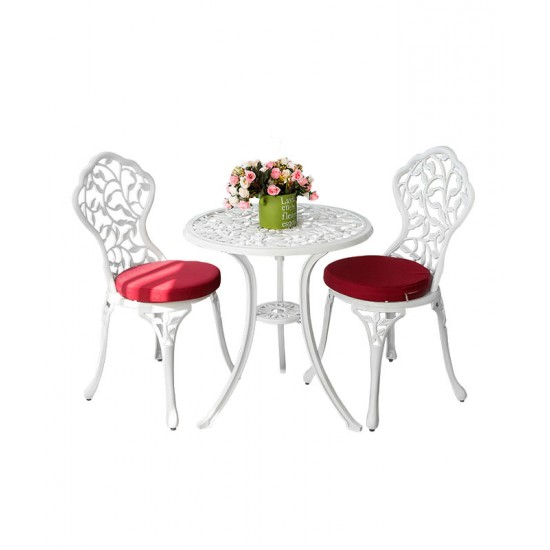 A sleek aluminum small table and chair combination that is the perfect addition to your patio or garden
