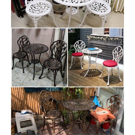 A sleek aluminum small table and chair combination that is the perfect addition to your patio or garden