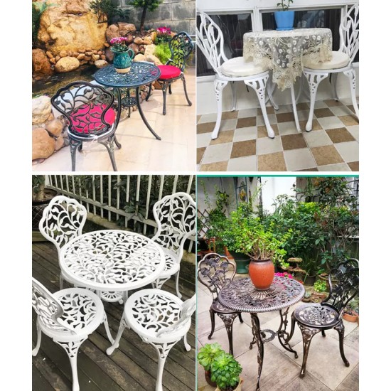 A sleek aluminum small table and chair combination that is the perfect addition to your patio or garden