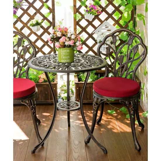 A sleek aluminum small table and chair combination that is the perfect addition to your patio or garden