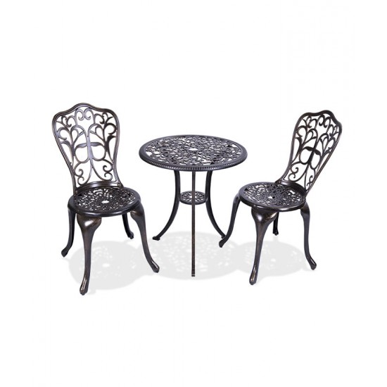 A sleek aluminum small table and chair combination that is the perfect addition to your patio or garden