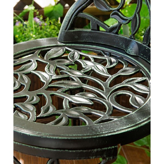 A sleek aluminum small table and chair combination that is the perfect addition to your patio or garden