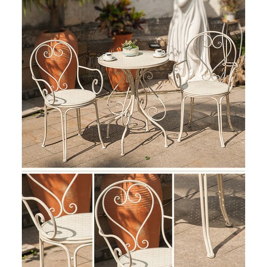 An elegant three-piece Iron art table and chair set, specially designed for your cafe, balcony, garden, terrace or backyard