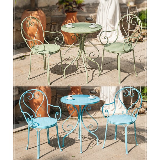 An elegant three-piece Iron art table and chair set, specially designed for your cafe, balcony, garden, terrace or backyard