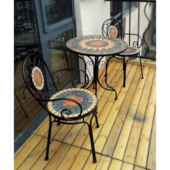 European-style wrought iron balcony table and chairs for leisure, small table and chairs for backyard outdoor garden gazebo, three-piece combination