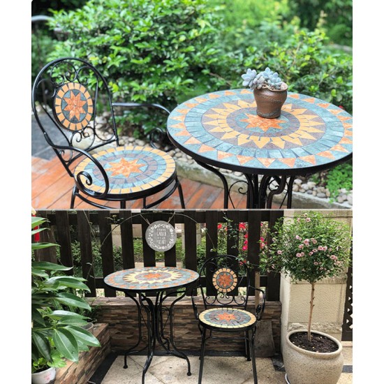 European-style wrought iron balcony table and chairs for leisure, small table and chairs for backyard outdoor garden gazebo, three-piece combination