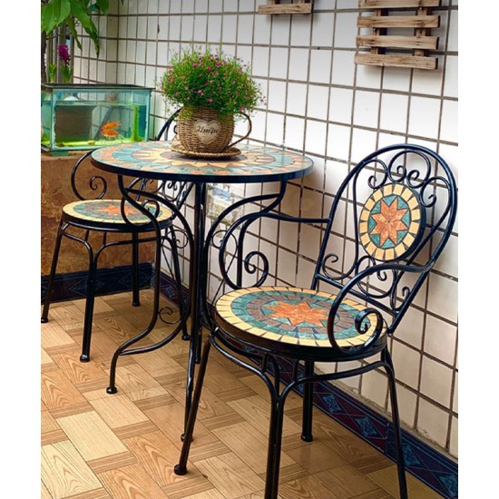 European-style wrought iron balcony table and chairs for leisure, small table and chairs for backyard outdoor garden gazebo, three-piece combination