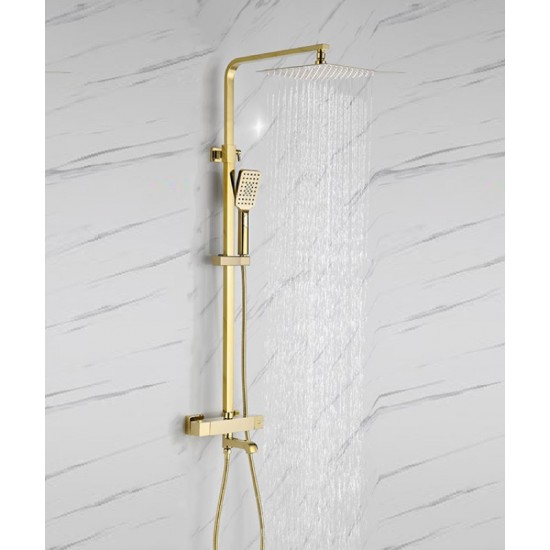 Multi-functional lifting shower column golden copper wall mounted shower system double fauced shower set