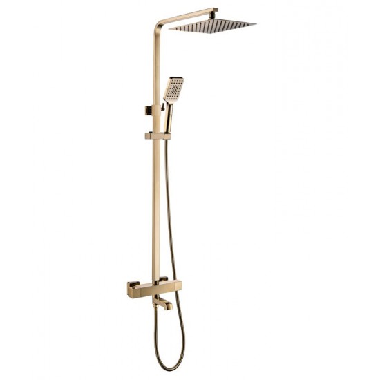 Multi-functional lifting shower column golden copper wall mounted shower system double fauced shower set