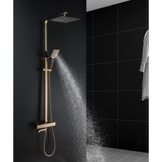 Multi-functional lifting shower column golden copper wall mounted shower system double fauced shower set