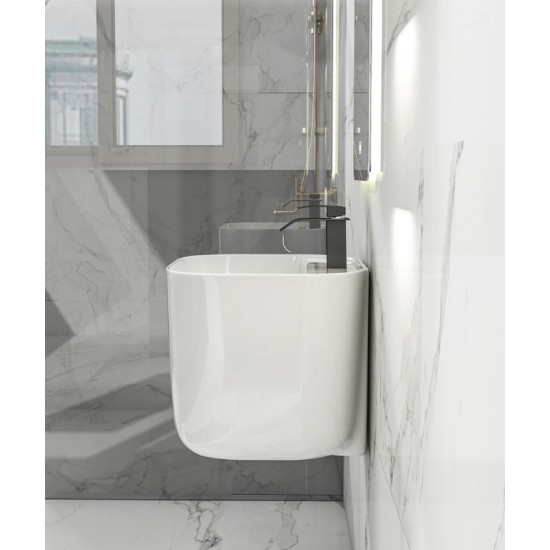 Wall-mounted ceramic sink (faucet, hanging basin, smart mirror) single basin for small apartment, suspended washbasin basin, wall-mounted washbasin