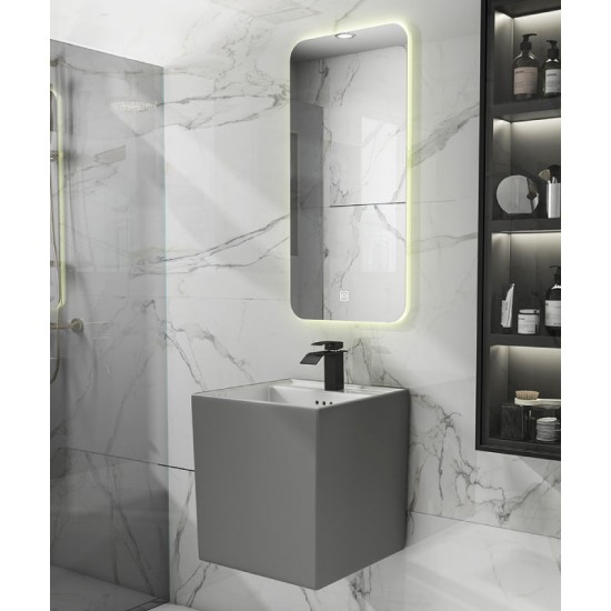 Wall-mounted ceramic sink (faucet, hanging basin, smart mirror) single basin for small apartment, suspended washbasin basin, wall-mounted washbasin
