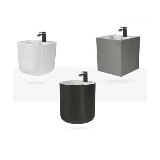 Wall-mounted ceramic sink (faucet, hanging basin, smart mirror) single basin for small apartment, suspended washbasin basin, wall-mounted washbasin