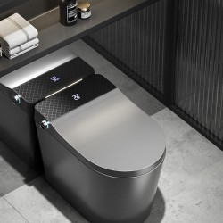 Small smart toilet fully automatic heated flip lid without water pressure limitation, Voice control Bluetooth app Anti-splash foam screen