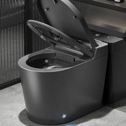 Small smart toilet fully automatic heated flip lid without water pressure limitation, Voice control Bluetooth app Anti-splash foam screen