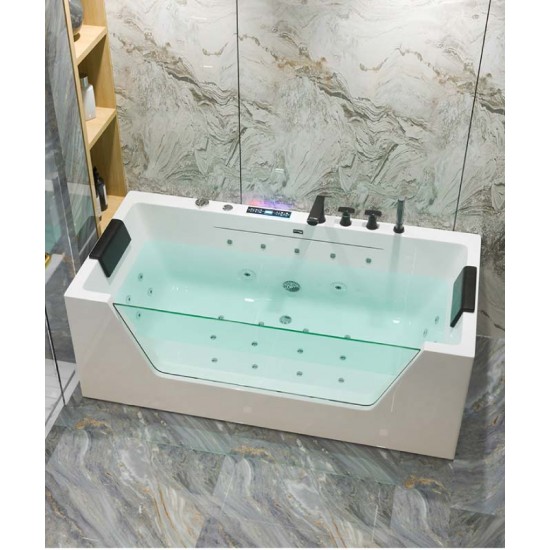 Japanese style acrylic smart bathtub, slim edge with glass, luxury bathtub with constant temperature