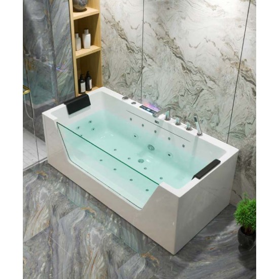 Japanese style acrylic smart bathtub, slim edge with glass, luxury bathtub with constant temperature
