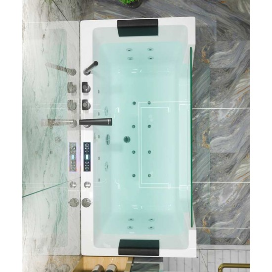 Japanese style acrylic smart bathtub, slim edge with glass, luxury bathtub with constant temperature