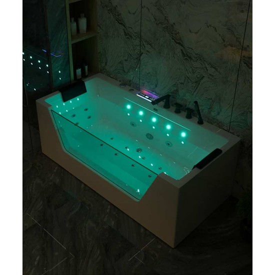 Japanese style acrylic smart bathtub, slim edge with glass, luxury bathtub with constant temperature