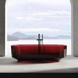 Red and brown light luxury 1.6-1.7 meter high-end bathtub with a central faucet feature